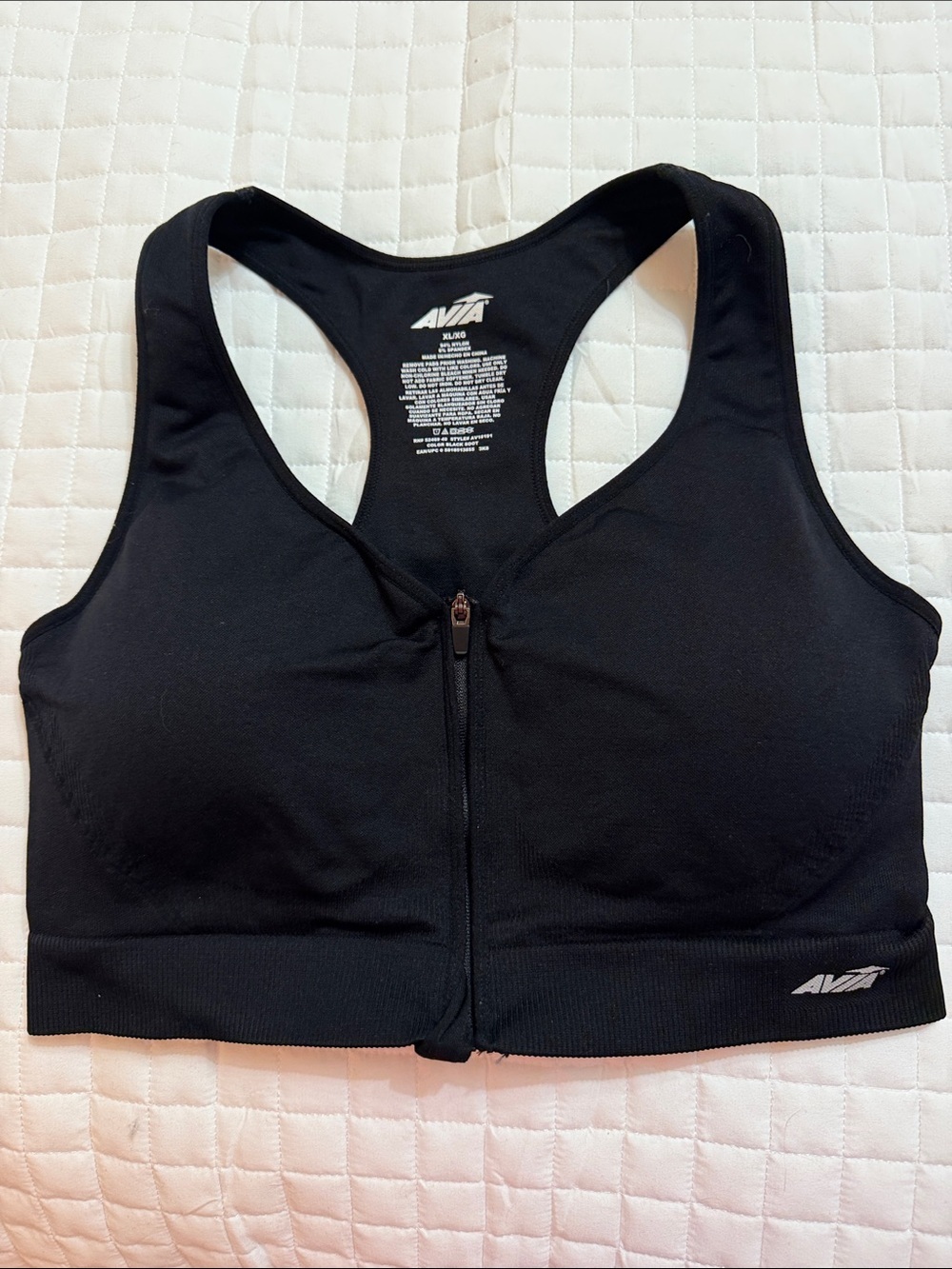 Avia Women's Front Zip Sports Workout Compression Bra in Black . Sz XL